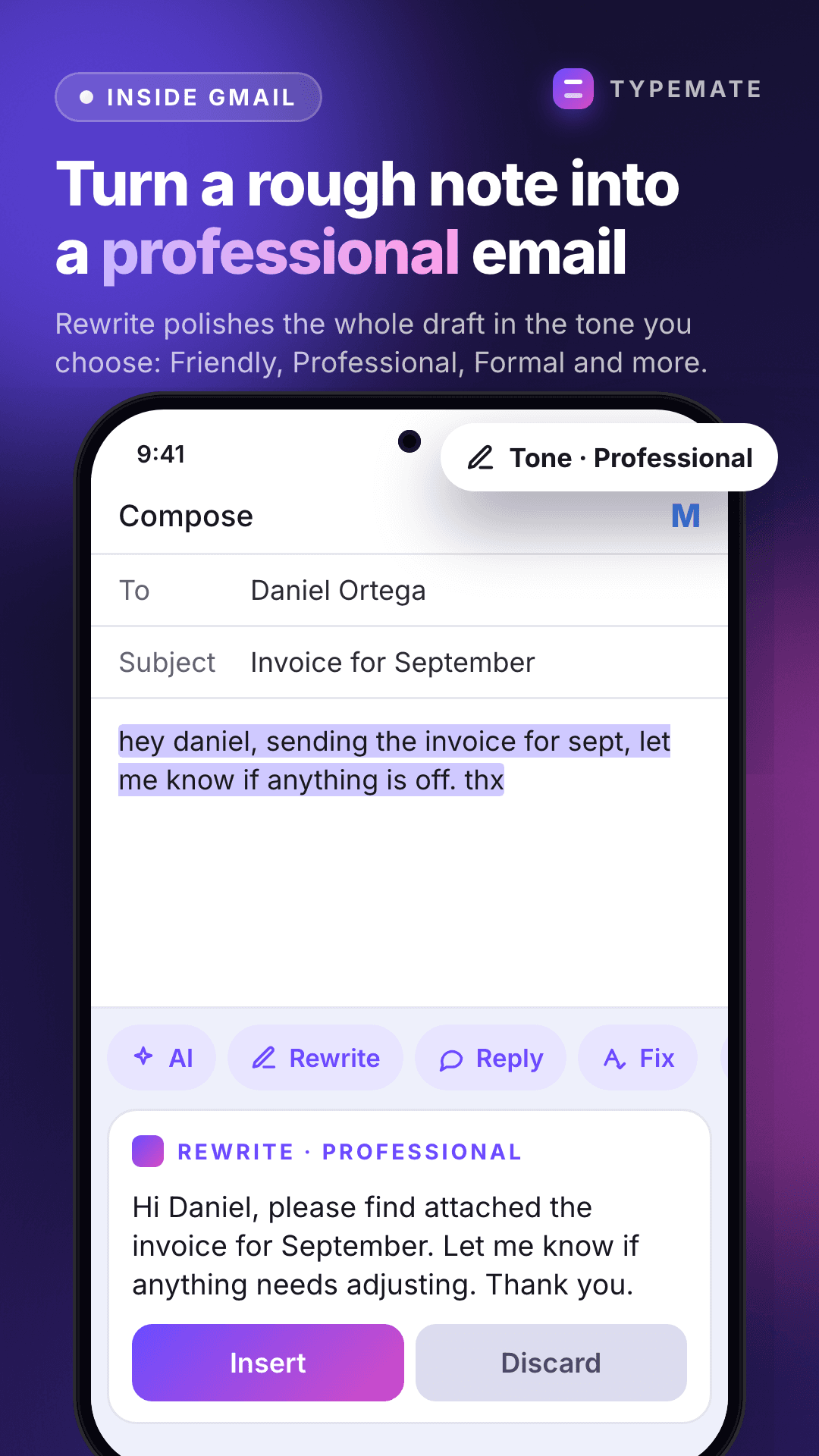 Rewrite a rough note as a professional email